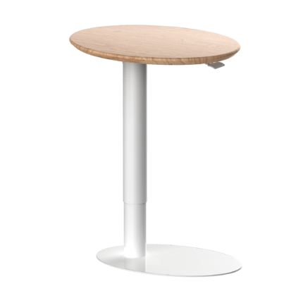 Vertex Cupid gas-lift side table with timber-look oval top and white pedestal base