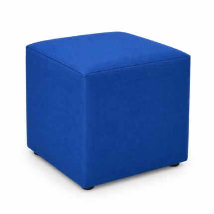 Cube ottoman in cobalt blue woven education fabric – indicative render