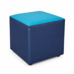 Cube ottoman in turquoise and navy vinyl – indicative render