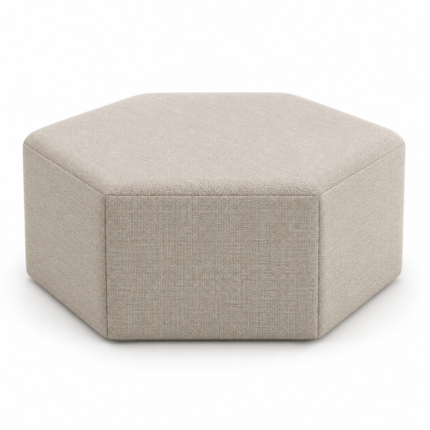 Hex ottoman in warm neutral woven fabric – indicative render