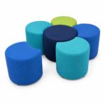 Sunflower modular seating in blue, turquoise and lime woven education fabrics – indicative render