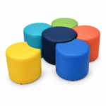 Sunflower modular seating in colourful vinyl with navy centre – indicative render