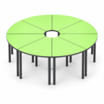 Eight lime-green Wedge Tables joined in a circular arrangement with charcoal legs
