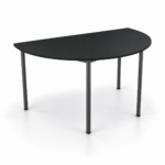 Half Round table in Black with an 18 mm top, matching ABS edging and slim charcoal legs