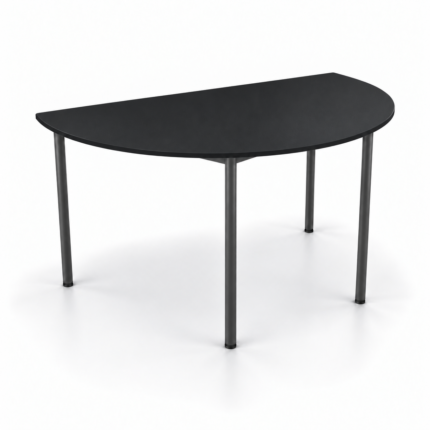 Half Round table in Black with an 18 mm top, matching ABS edging and slim charcoal legs