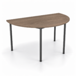 Half Round table in Natural Walnut with an 18 mm top, matching ABS edging and slim charcoal legs