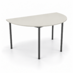 Half Round table in Oyster Grey with an 18 mm top, matching ABS edging and slim charcoal legs