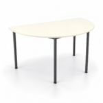 Half Round table in Parchment with an 18 mm top, matching ABS edging and slim charcoal legs