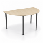 Half Round table in Raw Birchply with an 18 mm top, matching ABS edging and slim charcoal legs