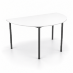 Half Round table in White 200 with an 18 mm top, matching ABS edging and slim charcoal legs