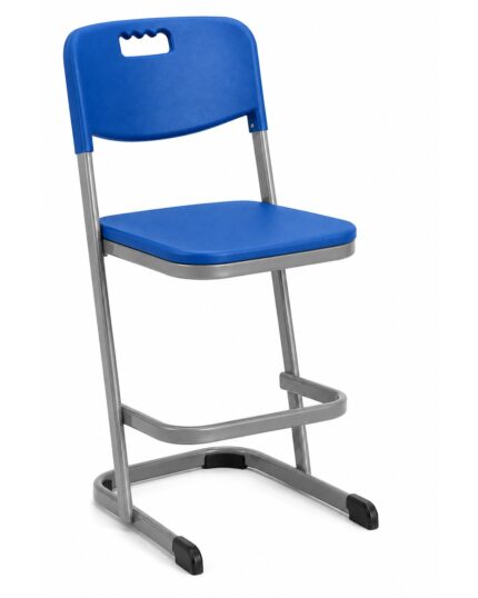 Kanga Stool with Back in Blue — cantilever classroom and lab stool with contoured backrest by EFI Furniture