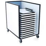 Fold Exam Table Storage Trolley holding a stack of folded Fold exam tables