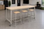 H-Base Mobile table in grey with stools in a collaboration space