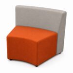 Ovo curved modular lounge single module with grey back and orange seat
