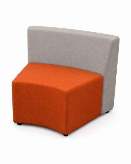 Ovo curved modular lounge single module with grey back and orange seat