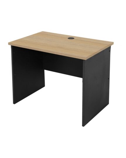 Rapid Worker 900mm open slab end hot desk - Natural Oak top with Ironstone frame