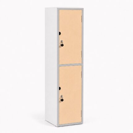Vertical 2 Door Locker - Maple doors, white carcase, silver frame