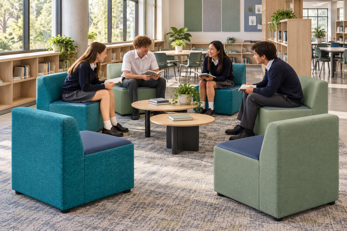 Modular Backrest Lounge modules arranged for student collaboration in a school learning commons