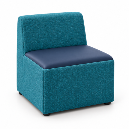 Modular Backrest Lounge with teal fabric back and base and navy vinyl seat